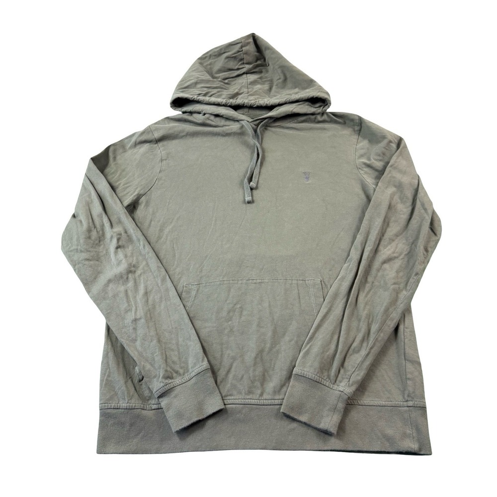 AllSaints Green Ram Logo Pullover Hoodie Mens Small Slim Fit Organic Cotton